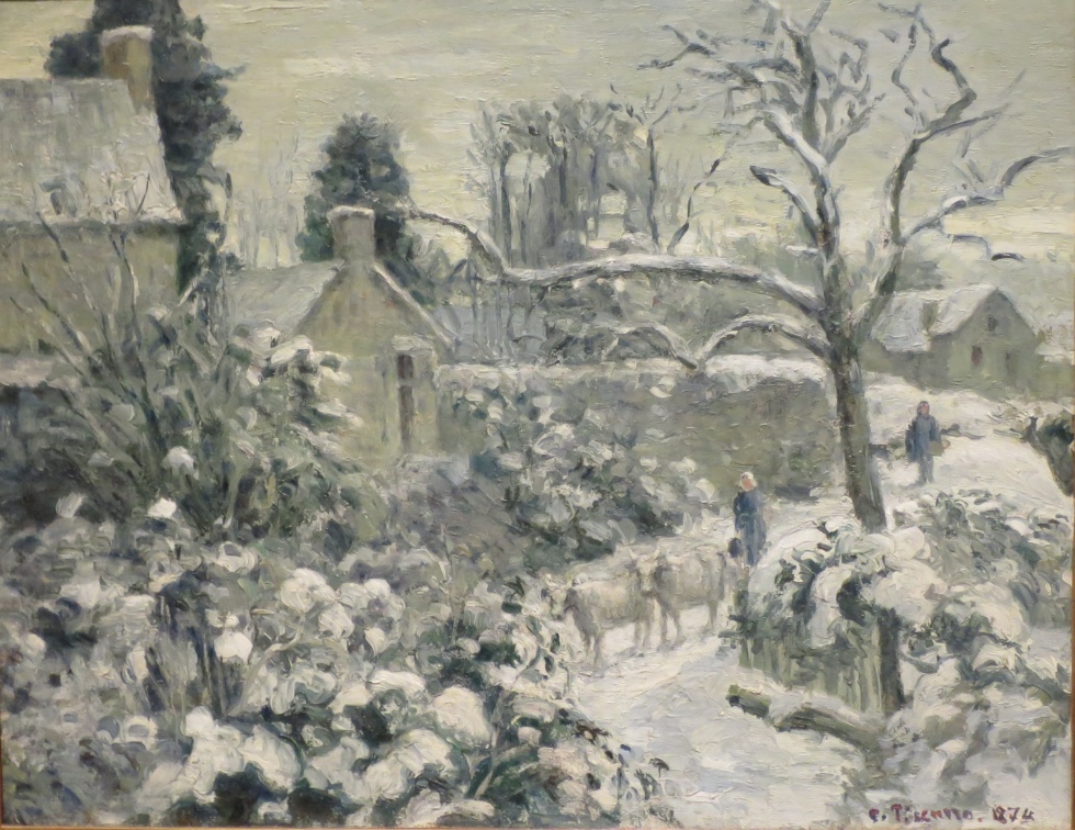 Paysage de neige avec des vaches, Montfoucault,  Camille Pissarro