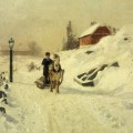 Traîneau attelé à un cheval dans un paysage d'hiver, Frits Thaulow,