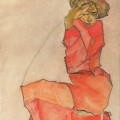 Jeune fille agenouillée à la robe orange, Egon Schiele
